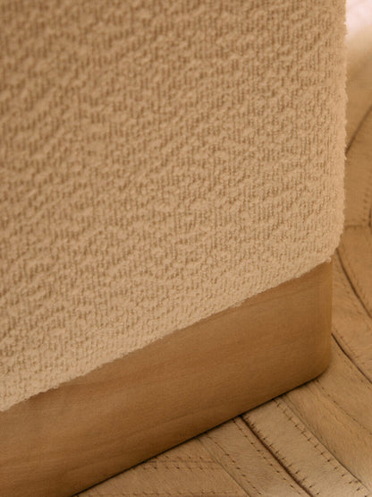 Mota Cream Boucle and Burl Wood Square Stool, 34 cm