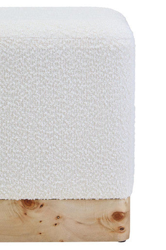 Mota Cream Boucle and Burl Wood Square Stool, 34 cm