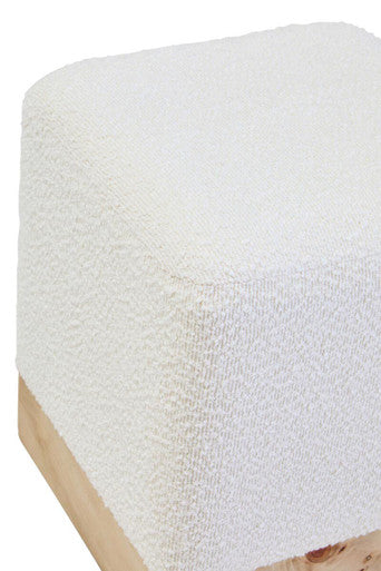 Mota Cream Boucle and Burl Wood Square Stool, 34 cm