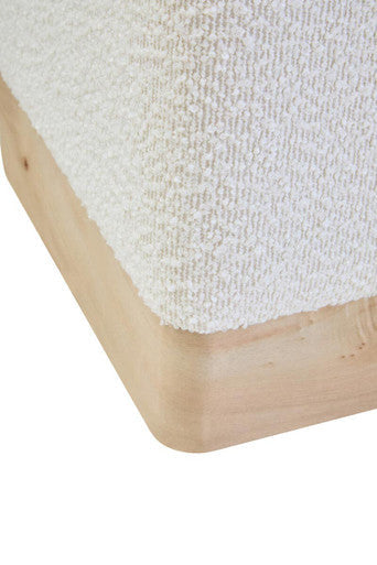Mota Cream Boucle and Burl Wood Square Stool, 34 cm