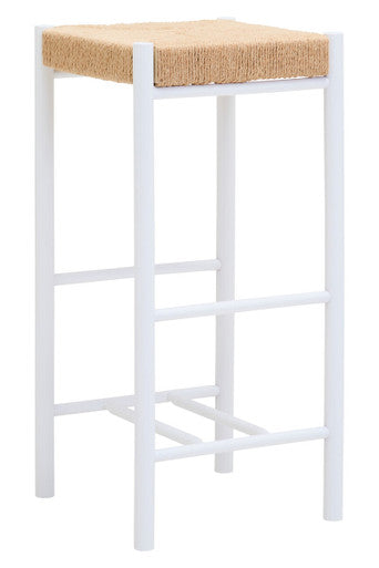 Bandar Natural Rope Woven Bar Stool with White Wooden Legs, 72 cm
