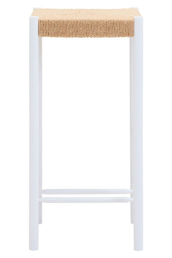 Bandar Natural Rope Woven Bar Stool with White Wooden Legs, 72 cm