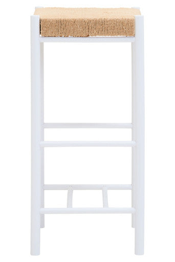 Bandar Natural Rope Woven Bar Stool with White Wooden Legs, 72 cm