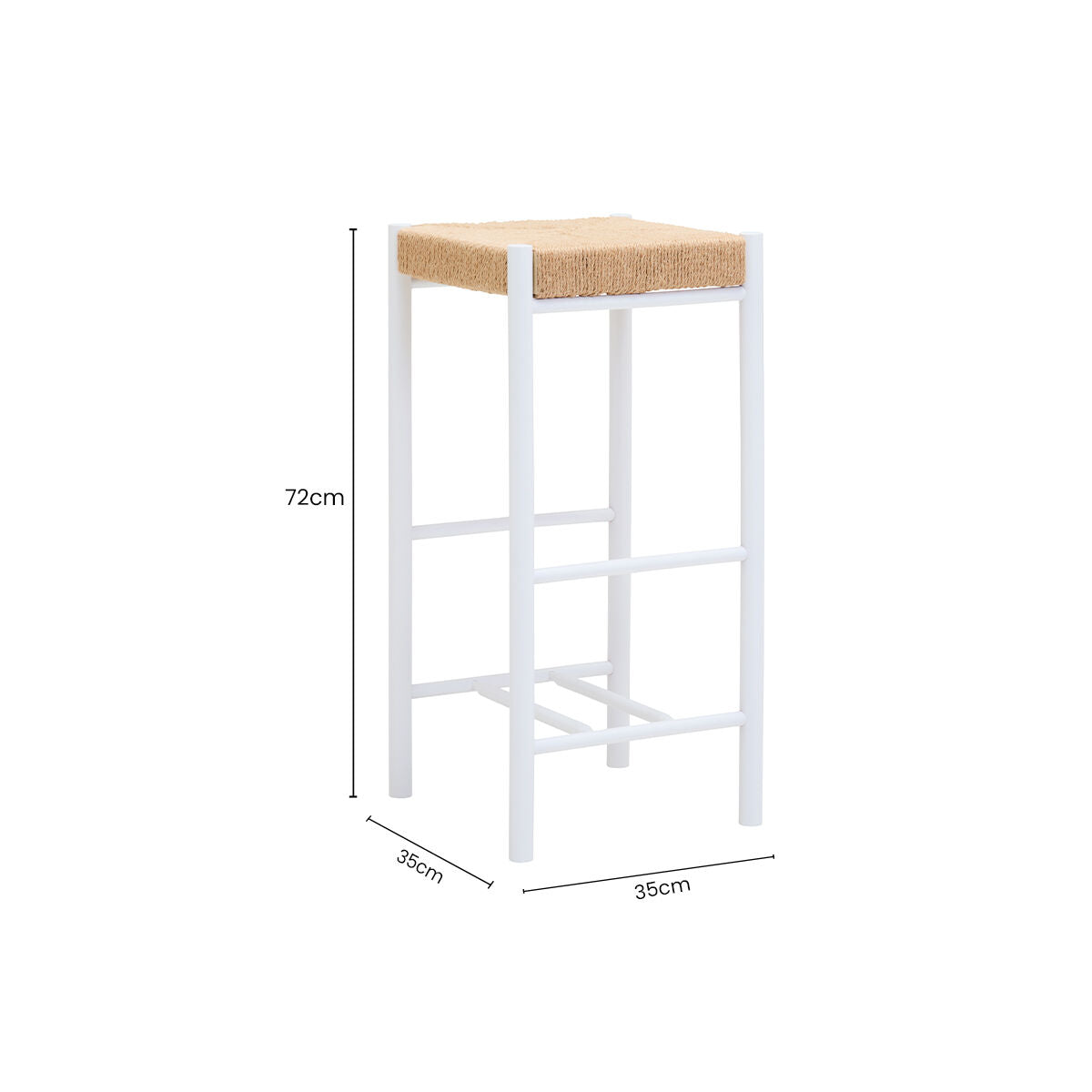 Bandar Natural Rope Woven Bar Stool with White Wooden Legs, 72 cm