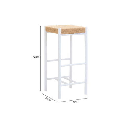 Bandar Natural Rope Woven Bar Stool with White Wooden Legs, 72 cm