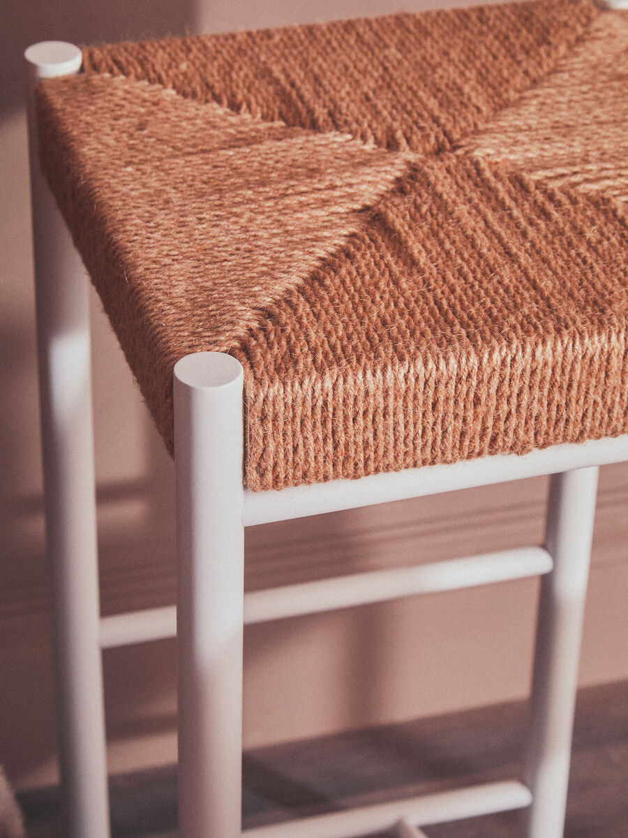 Bandar Natural Rope Woven Bar Stool with White Wooden Legs, 72 cm