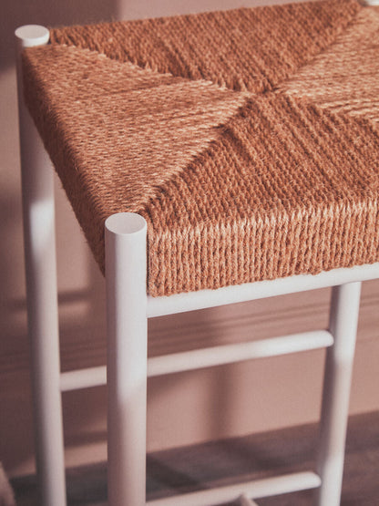 Bandar Natural Rope Woven Bar Stool with White Wooden Legs, 72 cm