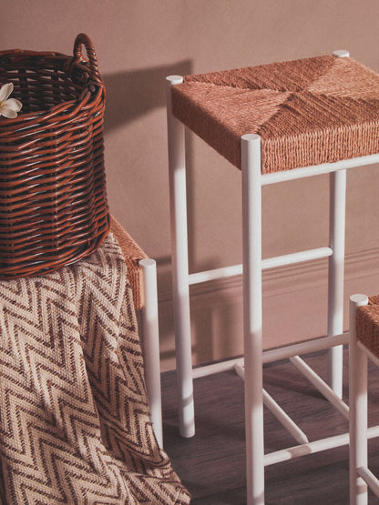 Bandar Natural Rope Woven Bar Stool with White Wooden Legs, 72 cm