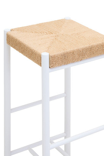 Bandar Natural Rope Woven Bar Stool with White Wooden Legs, 72 cm