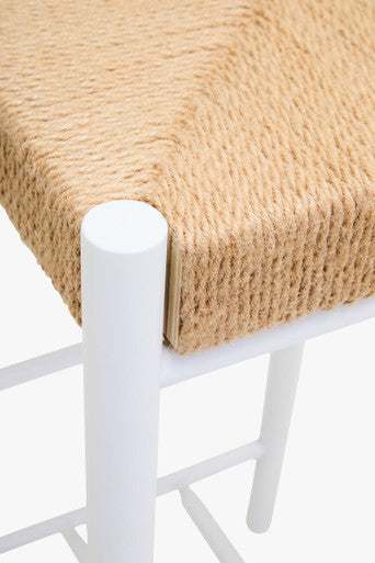 Bandar Natural Rope Woven Bar Stool with White Wooden Legs, 72 cm