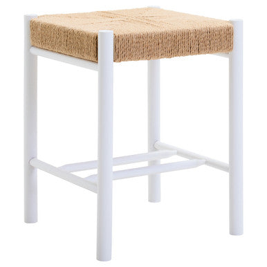 Bandar Natural Rope Woven Stool with White Wooden Legs, 45 cm