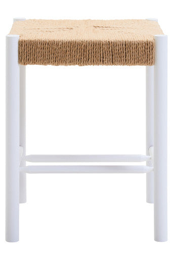 Bandar Natural Rope Woven Stool with White Wooden Legs, 45 cm