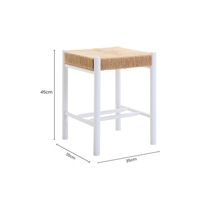 Bandar Natural Rope Woven Stool with White Wooden Legs, 45 cm