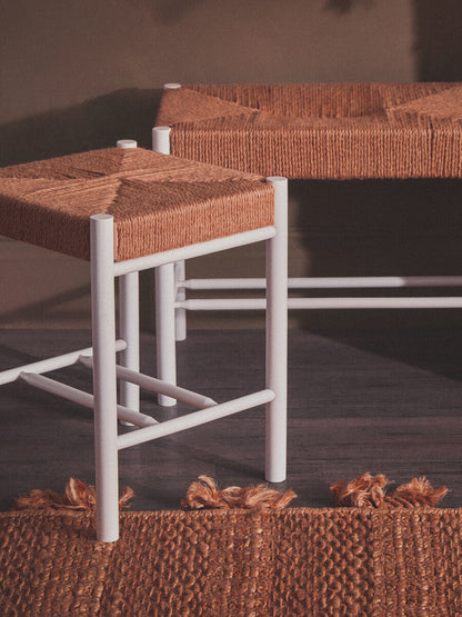 Bandar Natural Rope Woven Stool with White Wooden Legs, 45 cm