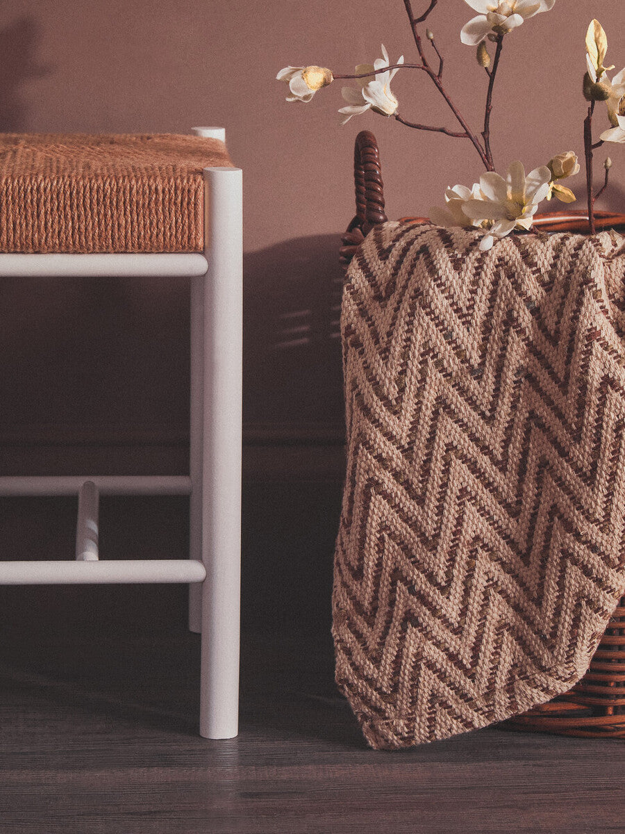 Bandar Natural Rope Woven Stool with White Wooden Legs, 45 cm