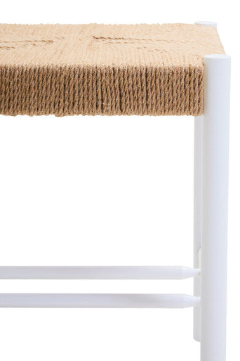 Bandar Natural Rope Woven Stool with White Wooden Legs, 45 cm