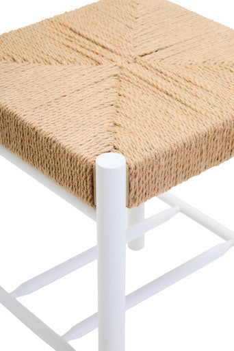 Bandar Natural Rope Woven Stool with White Wooden Legs, 45 cm