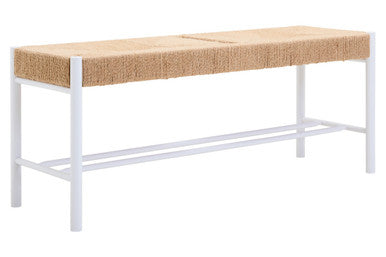 Bandar Natural Rope Woven Bench with White Wooden Legs, 110 cm