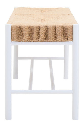 Bandar Natural Rope Woven Bench with White Wooden Legs, 110 cm