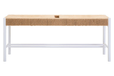 Bandar Natural Rope Woven Bench with White Wooden Legs, 110 cm