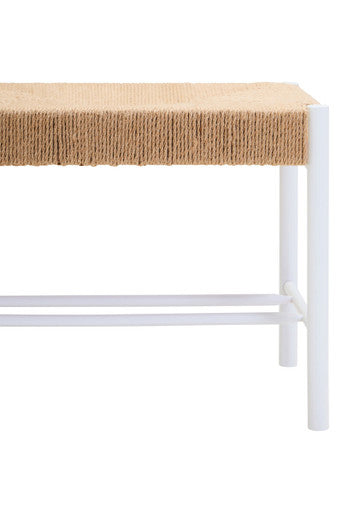 Bandar Natural Rope Woven Bench with White Wooden Legs, 110 cm