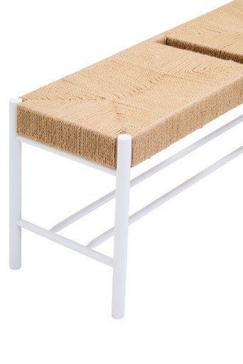 Bandar Natural Rope Woven Bench with White Wooden Legs, 110 cm