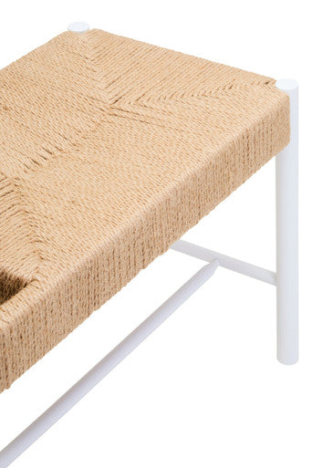 Bandar Natural Rope Woven Bench with White Wooden Legs, 110 cm