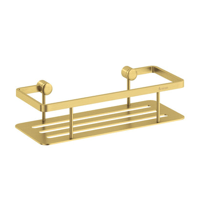 Smedbo Sideline DV3001S Wall-Mounted Shower Basket — Brushed Brass Solid Perforated Tray, 250 mm Wide