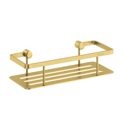 Smedbo Sideline DV3001S Wall-Mounted Shower Basket — Brushed Brass Solid Perforated Tray, 250 mm Wide