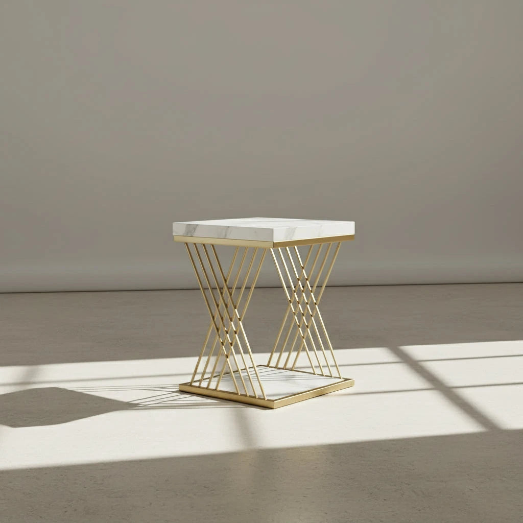 Chic Modern Square Side Table with Faux Marble Top