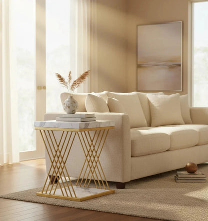 Chic Modern Square Side Table with Faux Marble Top