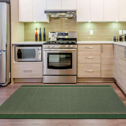 Washable Designer Bordered Green Rug | 116Gr