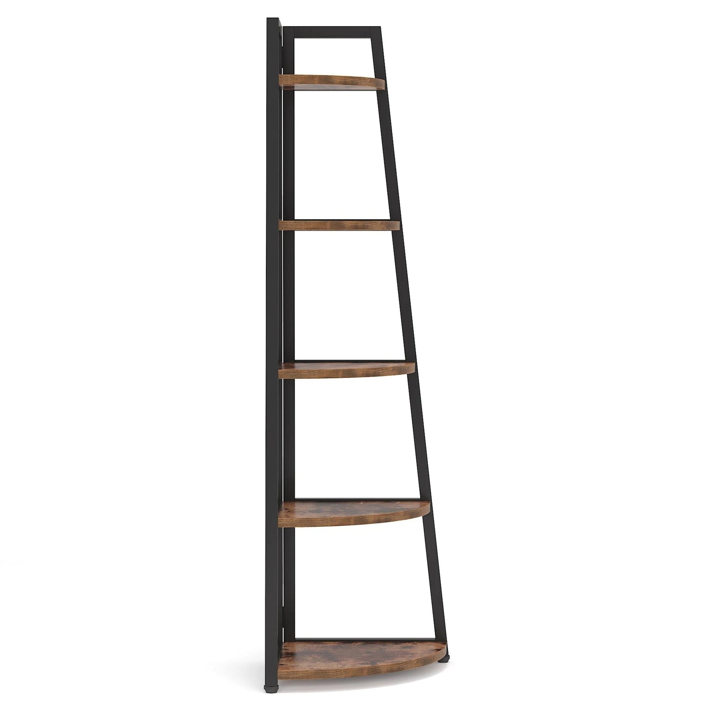 Industrial Corner Bookshelf & Display Rack with Black Metal A-Frame