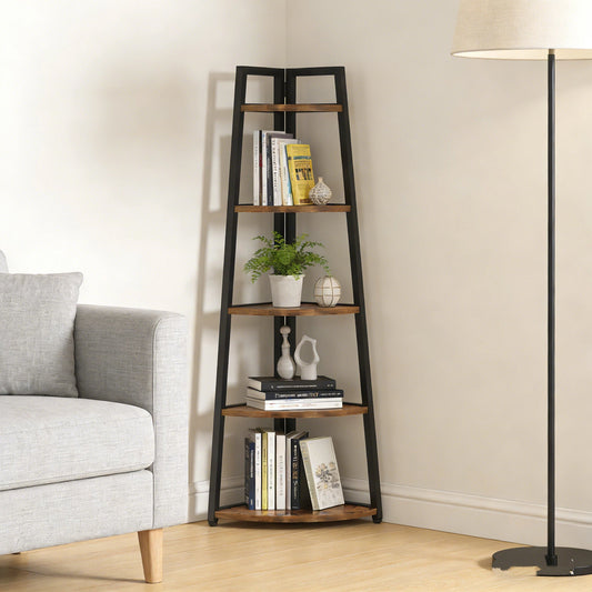 Industrial Corner Bookshelf & Display Rack with Black Metal A-Frame