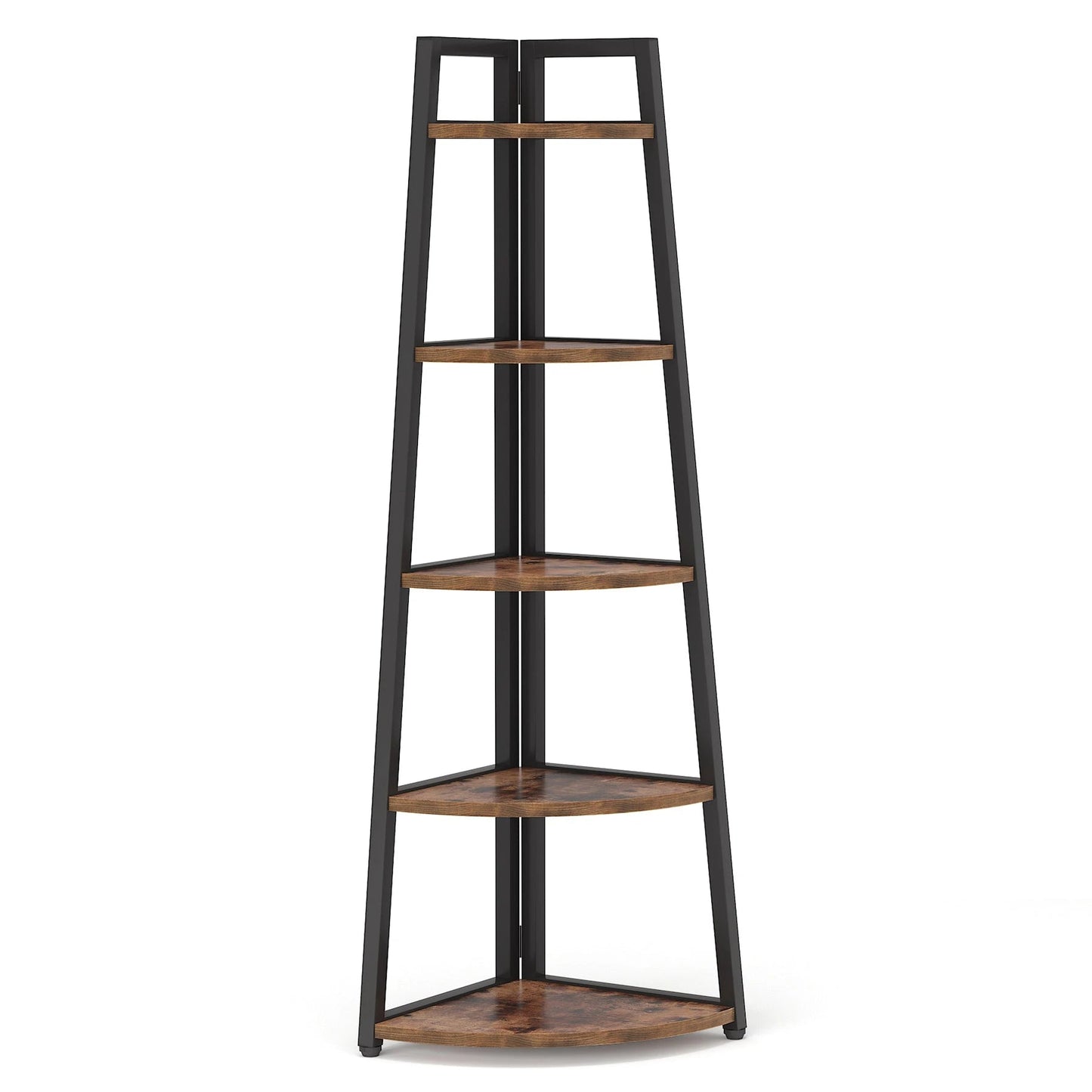 Industrial Corner Bookshelf & Display Rack with Black Metal A-Frame