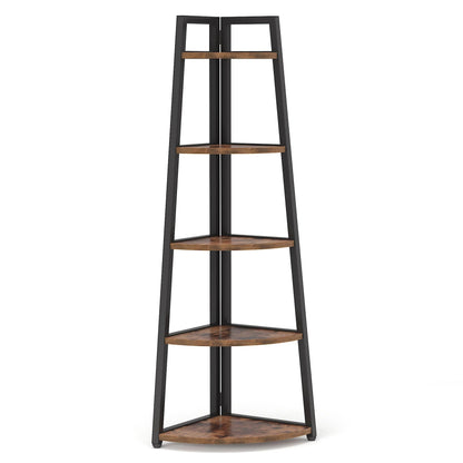 Industrial Corner Bookshelf & Display Rack with Black Metal A-Frame