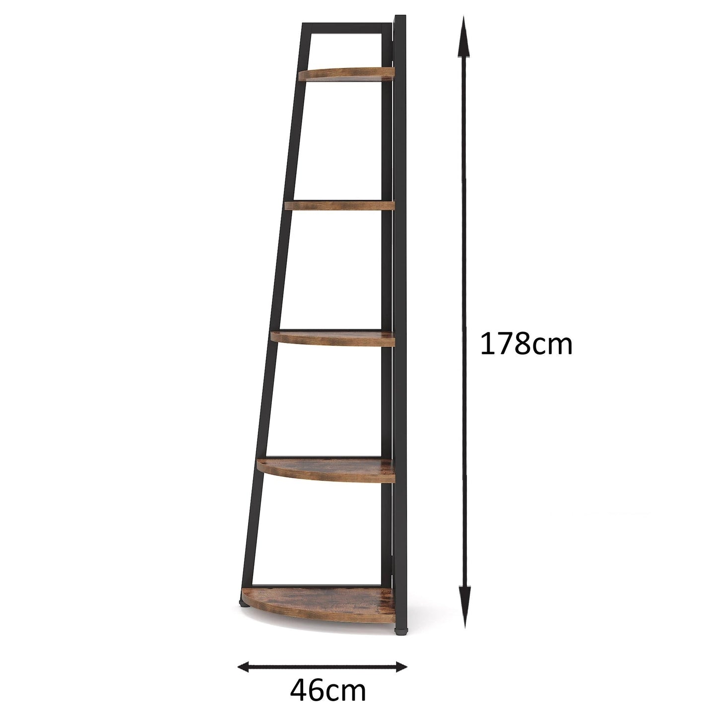 Industrial Corner Bookshelf & Display Rack with Black Metal A-Frame