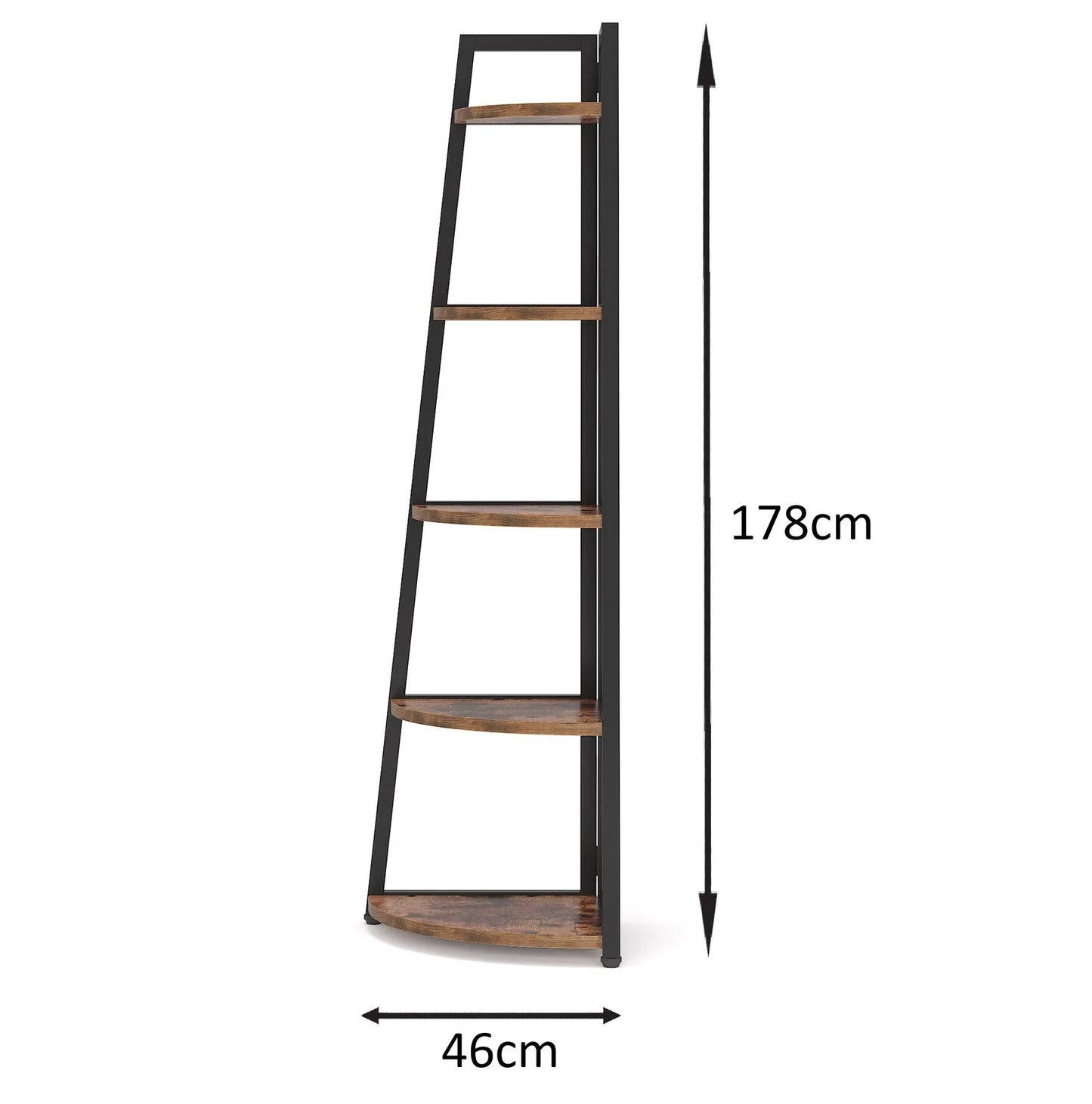 Industrial Corner Bookshelf & Display Rack with Black Metal A-Frame