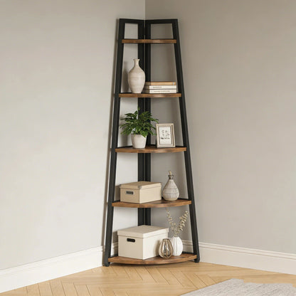 Industrial Corner Bookshelf & Display Rack with Black Metal A-Frame