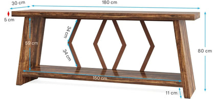180cm Rustic Walnut Console Table - Entryway & Sofa Table with Geometric Accents