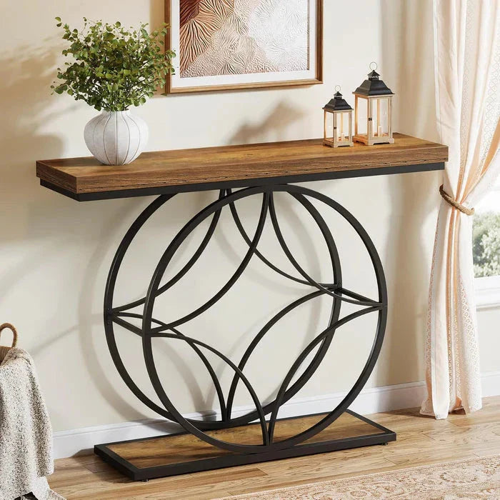120cm Industrial 2-Tier Console Table | Geometric Metal Frame