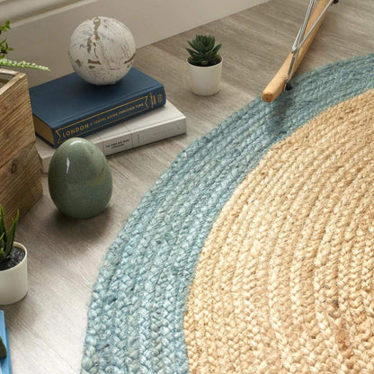 Bordered Duck Egg Blue Jute Rug