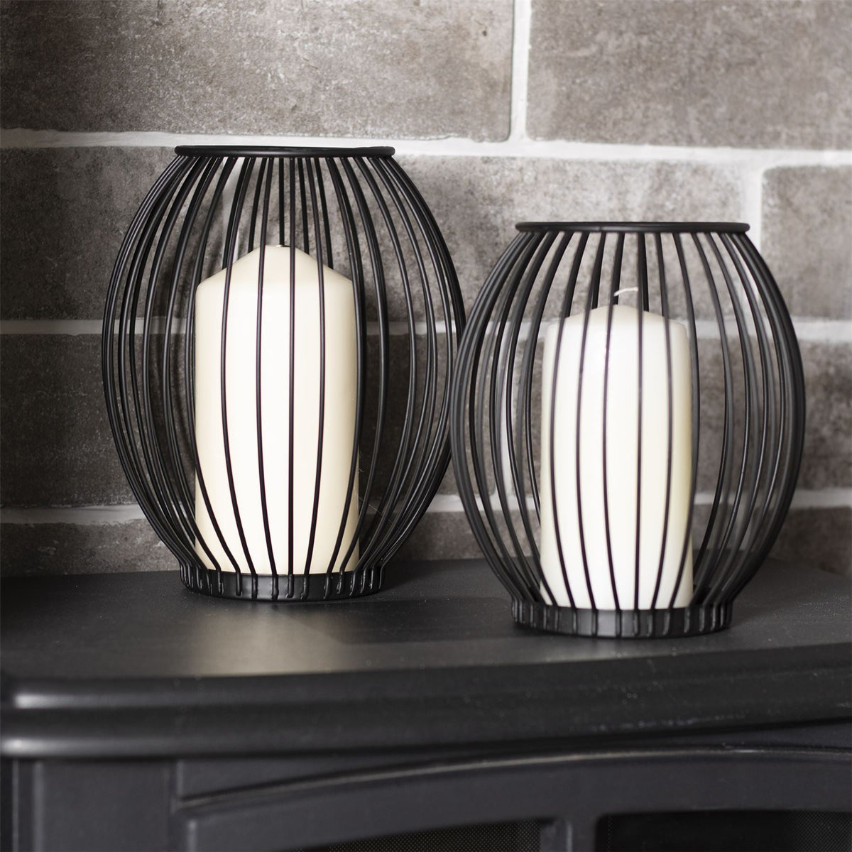Maison & White Black Iron Cage Candle Holders, Set of 2