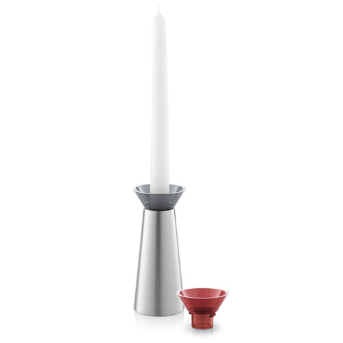 Zack Taris Brushed Stainless Steel with Grey/Red Vase or Candle Holder 40677GR