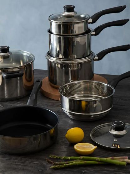 Crosse 6-Piece Stainless Steel Cookware Set with Glass Lids