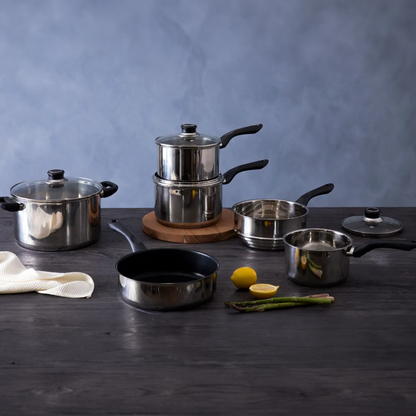 Crosse 6-Piece Stainless Steel Cookware Set with Glass Lids