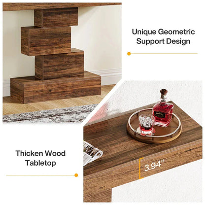 107cm Farmhouse Console Table | Geometric Base Sofa & Accent Table