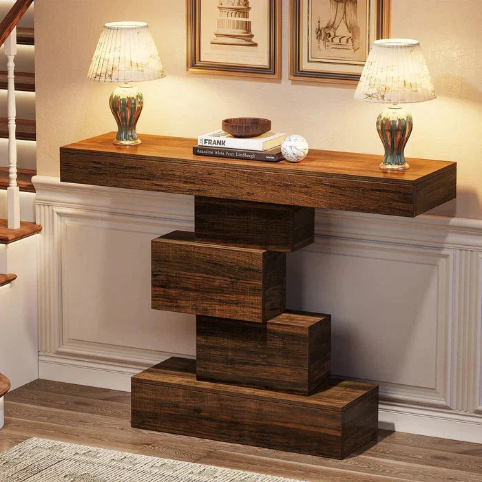 107cm Farmhouse Console Table | Geometric Base Sofa & Accent Table