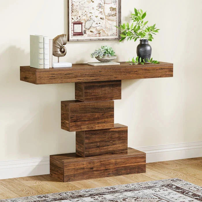 107cm Farmhouse Console Table | Geometric Base Sofa & Accent Table