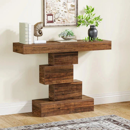 107cm Farmhouse Console Table | Geometric Base Sofa & Accent Table